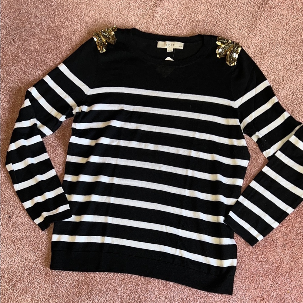 LOFT Striped Sweater with Gold Accents